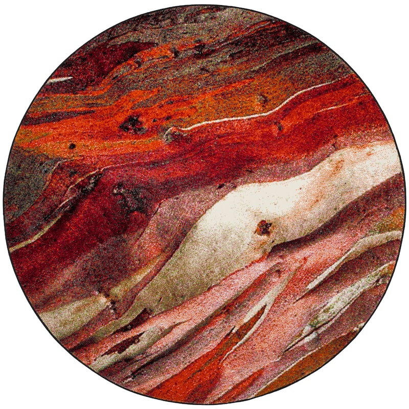 SAFAVIEH Glacier Verity Modern Abstract Area Rug - 9' Round - Red/Multi