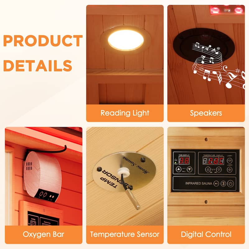Hemlock Infrared Sauna with Red Light Therapy - Beauty Lamp & 15-Min Fast Warm-Up