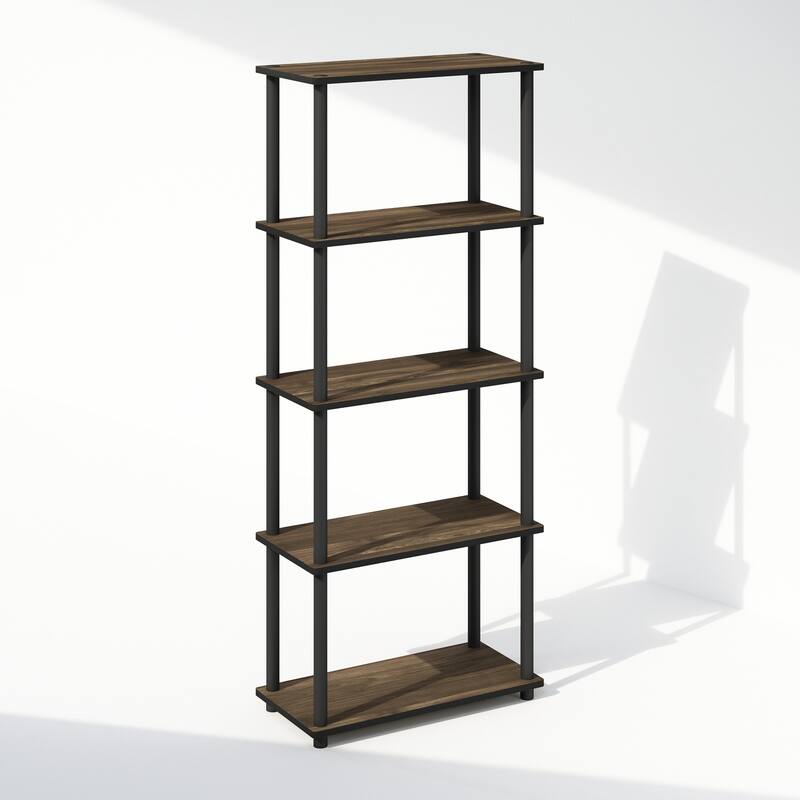 57.4 in. Tall Walnut/Black Wood 4-Shelf Bookcase