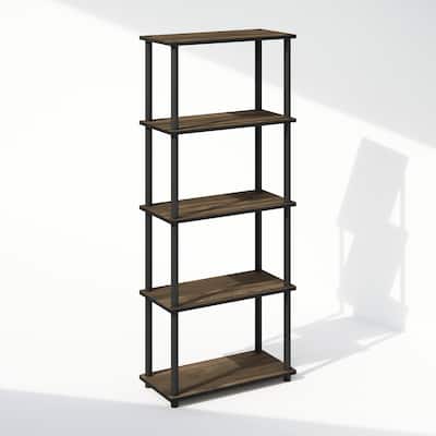 57.4 in. Tall Walnut/Black Wood 4-Shelf Bookcase