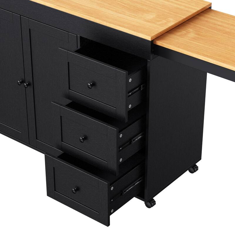 43.3'' Kitchen Island with Extendable Dining Table, Power Outlet, Spice Rack and 3 Drawers - 43.3'' x 17.7'' x 35''