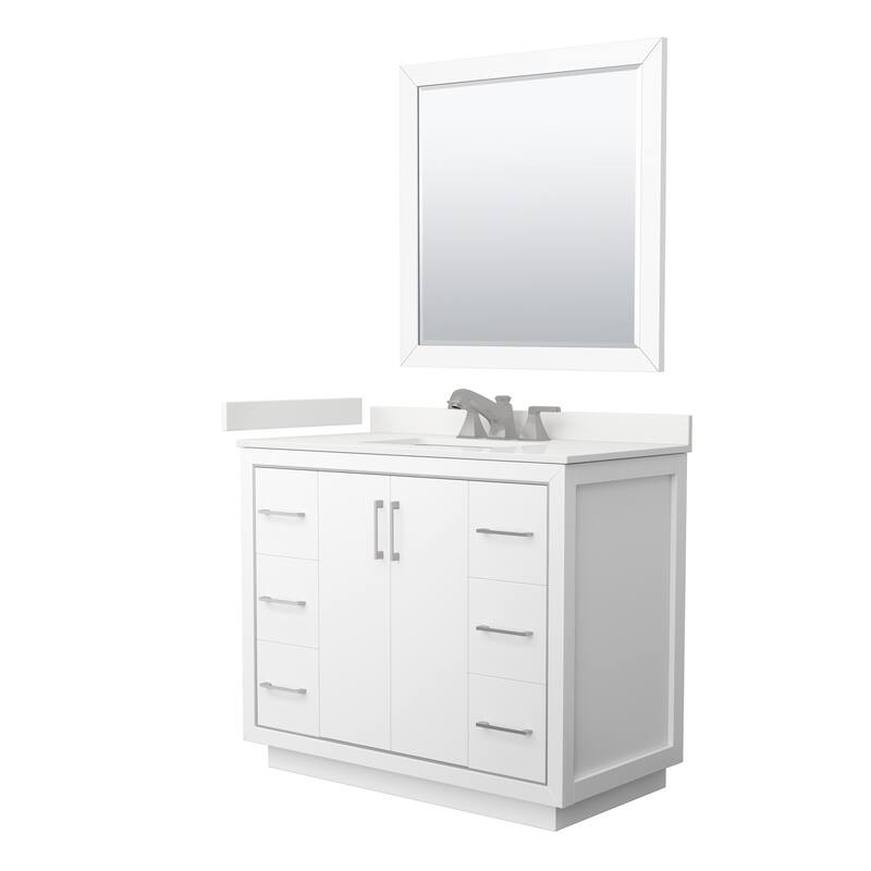 Wyndham Collection WCF111142S-QTZ-US3M34 Icon 42" Free Standing Single - White / White Quartz Top / Brushed Nickel Hardware