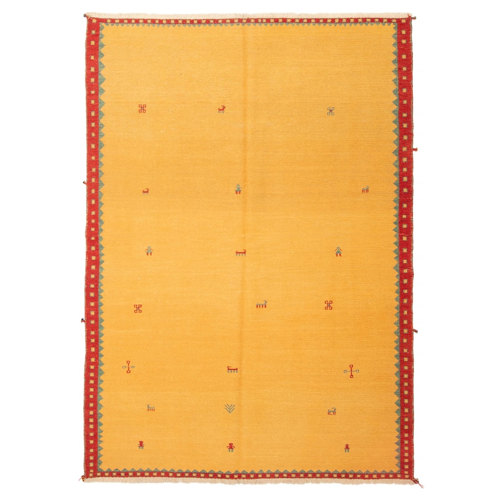ECARPETGALLERY Flat-Weave Kashkuli Light Orange Wool Tapestry Kilim - 5'4 x 7'5