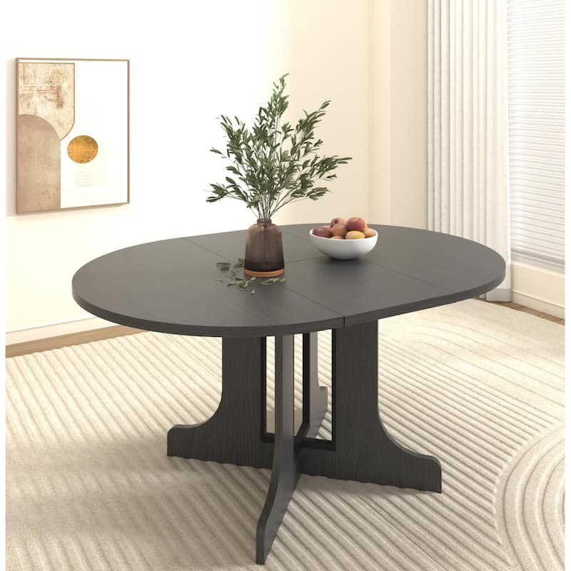 Farmhouse Expandable Oval Dining Table w/Removable Leaf and X-Shaped Base - N/A - Black