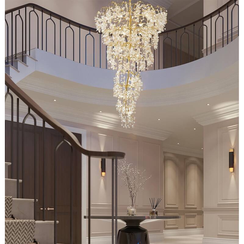 25-Light Gold Chandelier With Clear And Champagne Glass Petals