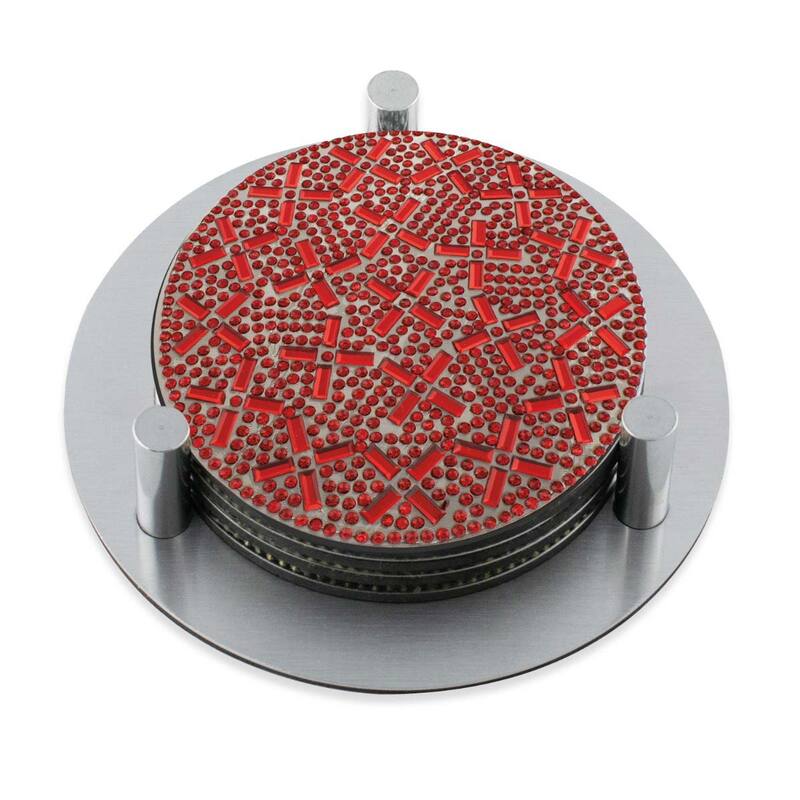 Sparkles Home Rhinestone Strass Coaster Set (Set of 4 w/ Holder) - Silver