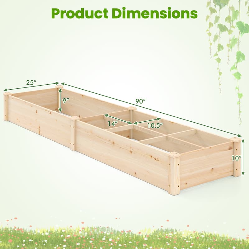 Wooden Raised Garden Bed Elevated Patio Planter w/7 Plant cubicle
