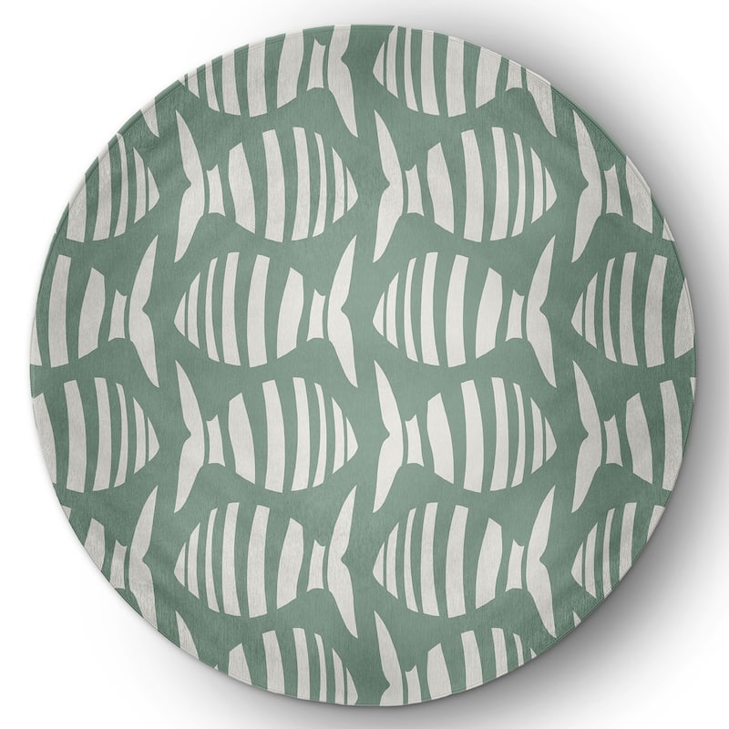 Swimming School Nautical Indoor/Outdoor Rug - Sage - 5' Round