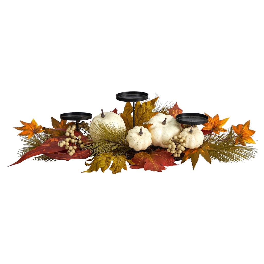 22" Fall Pumpkin and Maple Leaf Autumn Candelabrum - 5