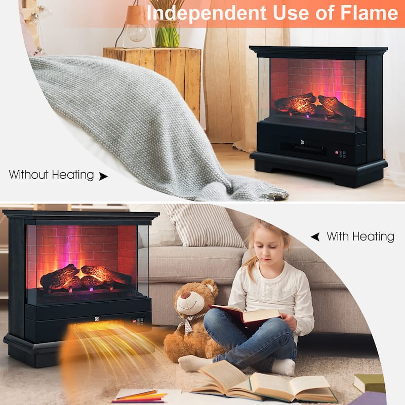 Costway 27'' Freestanding Electric Fireplace Heater w/ 3-Level Flame - See Details