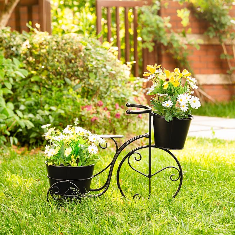 Glitzhome 21.5"L Spring Farmhouse Metal Bicycle Planter Stands Flower Pot Cart