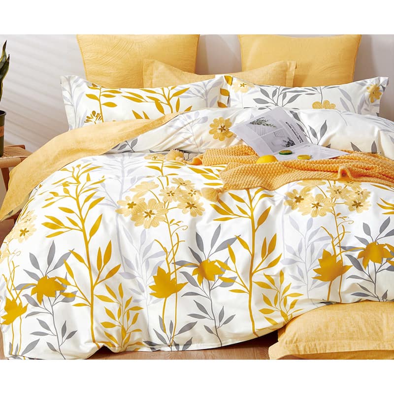 Autumn Yellow Floral 100% Cotton Reversible Comforter Set