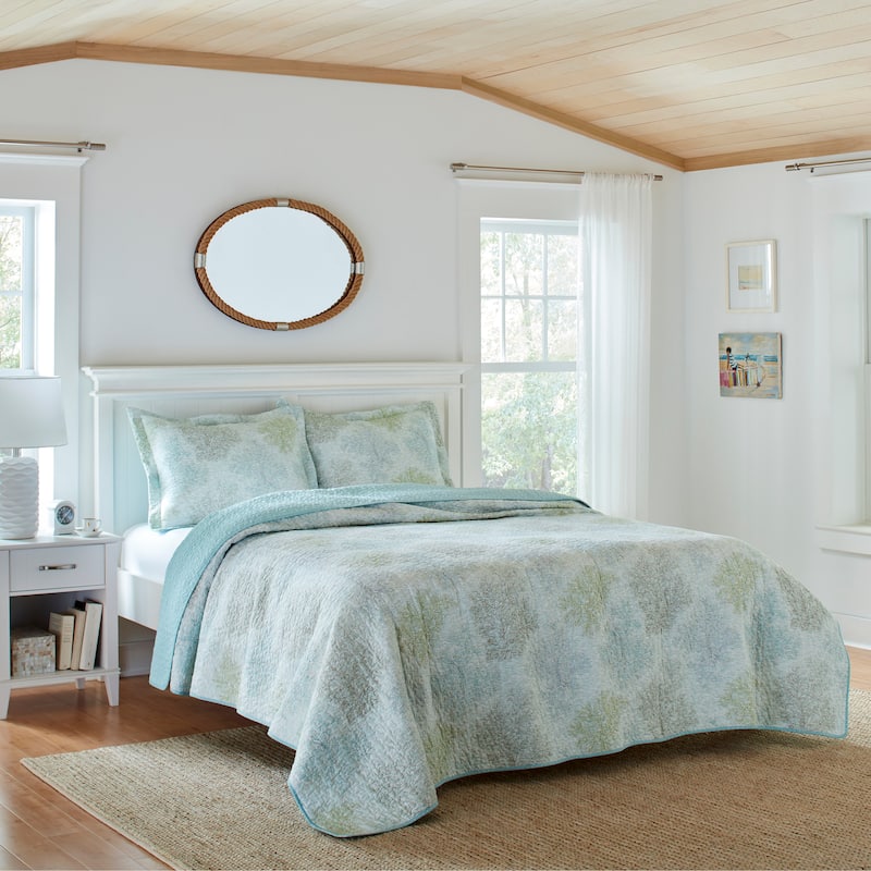 Laura Ashley Saltwater Blue Reversible Cotton Quilt Set