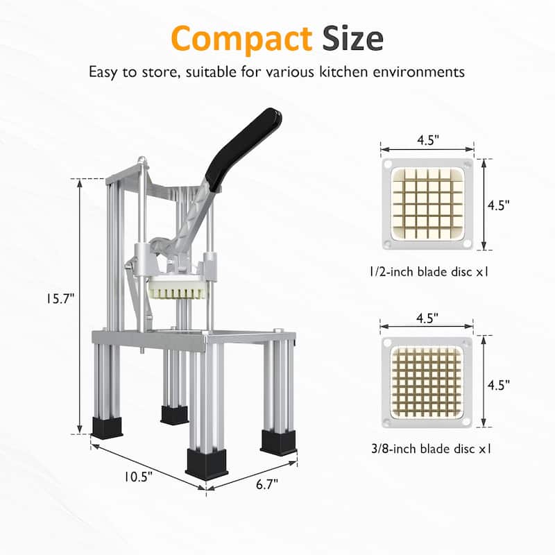 French Fry Cutter with 1/2 Inch and 3/8 Inch Blades, Stainless Steel