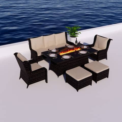 Six-pieces Outdoor selectivity Sofa Set With Cushions Rattan Wicker Dining Conversation Sofa Furniture ottoman included