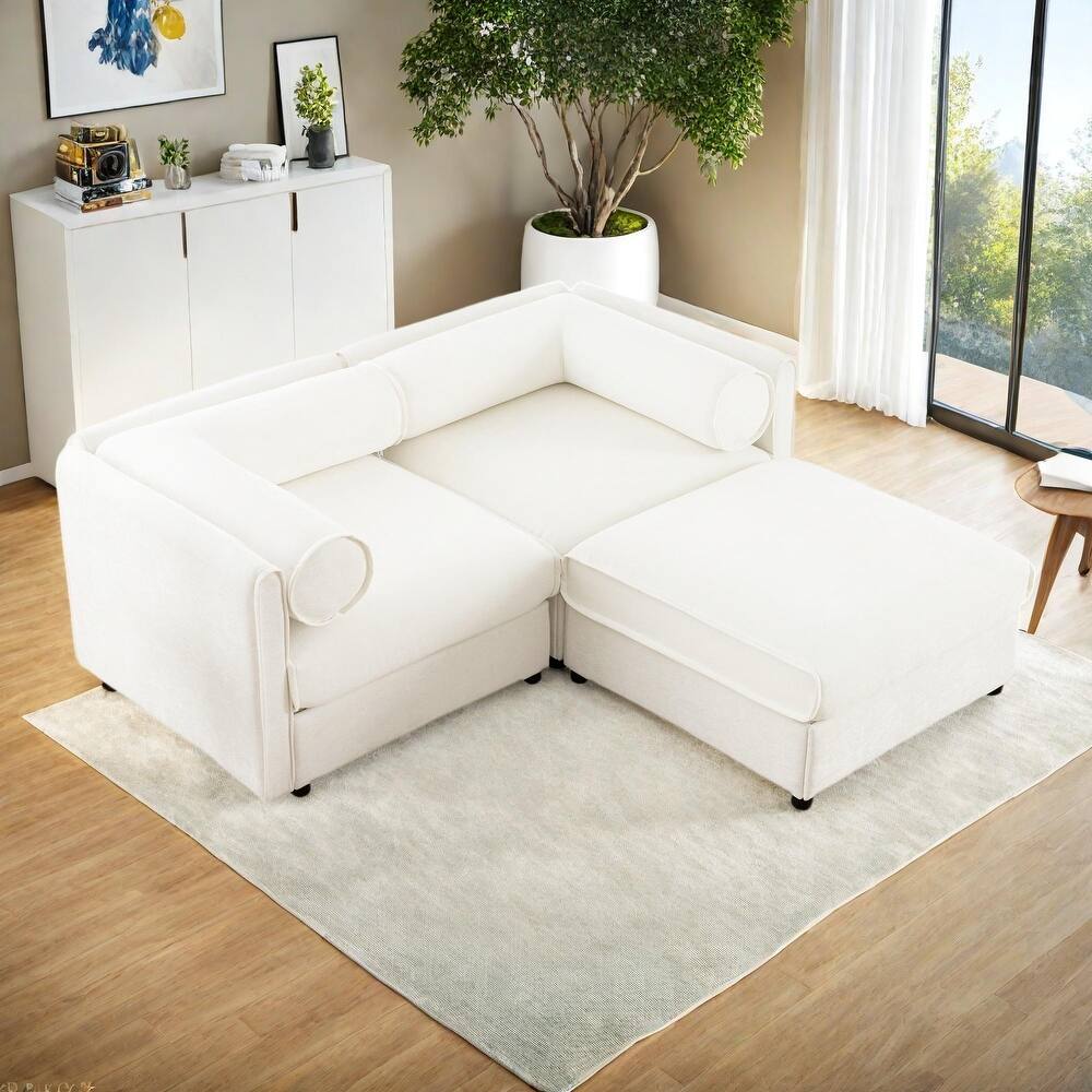 75.5" Chenille Upholstered L-Shaped Modular Sectional Sofa with Storage Seat, DIY Combination