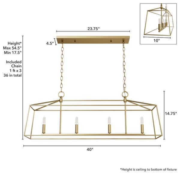 dimension image slide 0 of 3, Hunter Fair Oaks 4-Light Linear Chandelier - Dining Room, Island - Modern, Transitional, Lantern, Geometric - Designer!