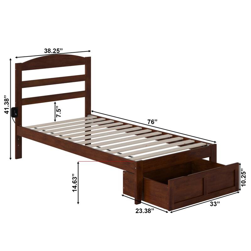AFI Warren Platform Bed with Foot Drawer and Charging Station