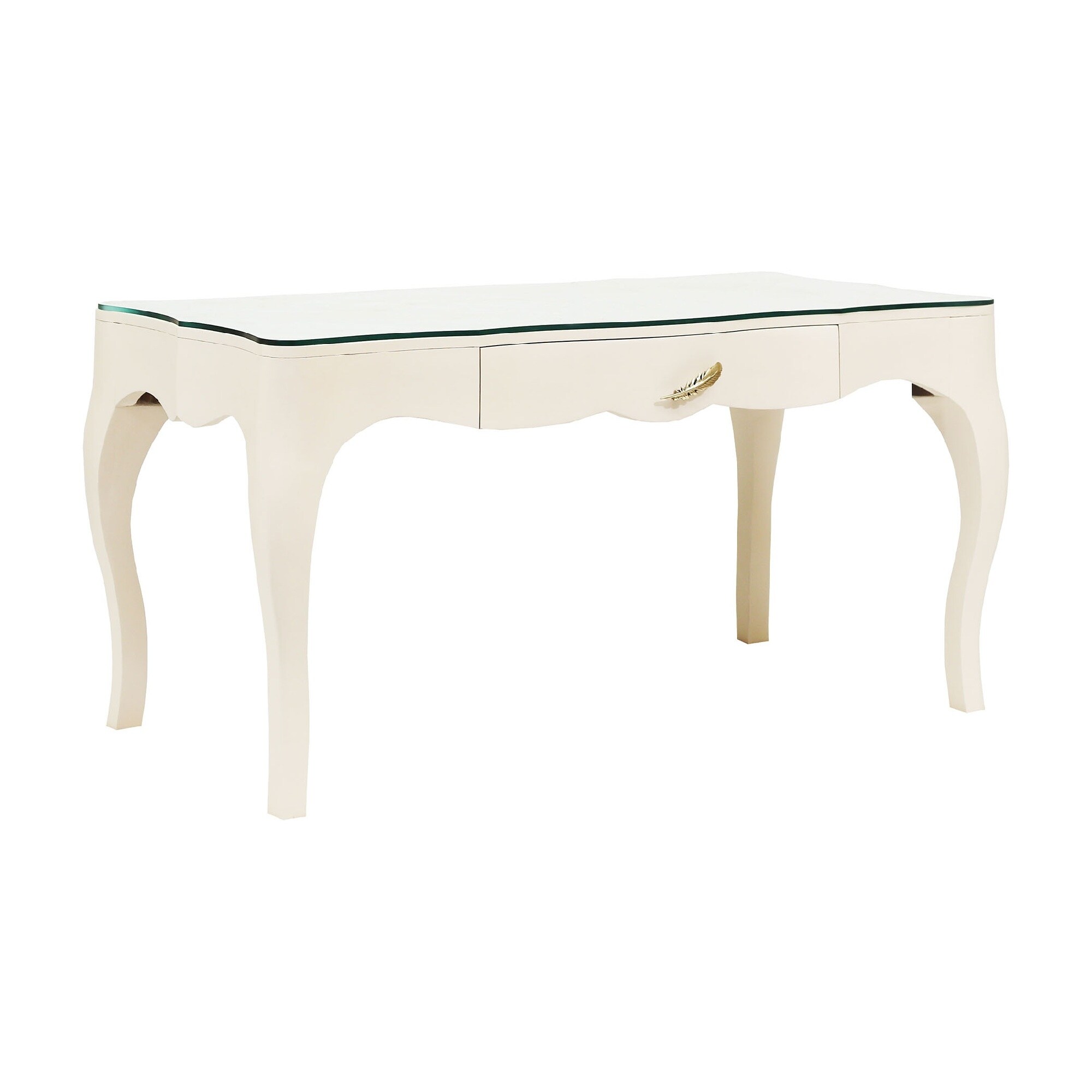 59 White And Metallic Gold Glass Top Desk With Drawer Overstock 29148140