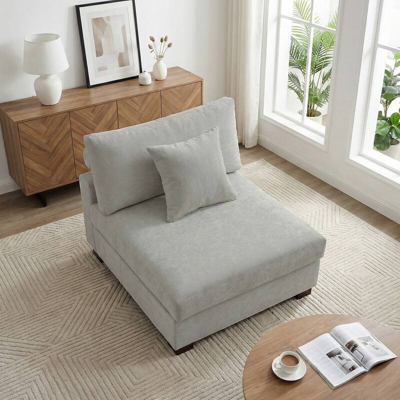 35" W Modern Chenille Armless Accent Chair Sectional Module with Pillows