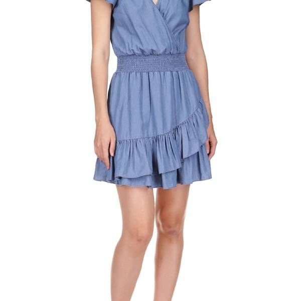 Michael Kors Women's Smocked Wrap Dress Blue - Bed Bath & Beyond