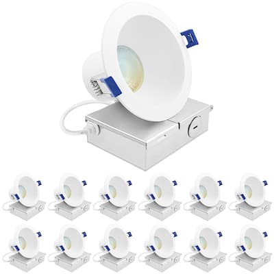 Luxrite 4" LED Recessed Ceiling Light J-Box 12W 5CCT 1160 Lumens Dimmable Wet Rated IC Rated 12 Pack