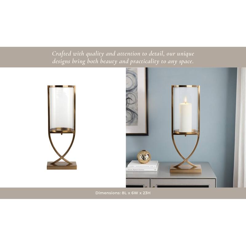 Modern Glass Pillar Candle Holder Decorative Lantern with Steel Frame