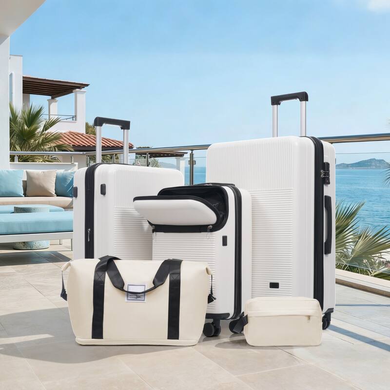 Luggage Sets 5 Piece with Half-opening, Hardside Carry On Suitcase Set with Double Spinner Wheel, with USB Port,TSA Locks