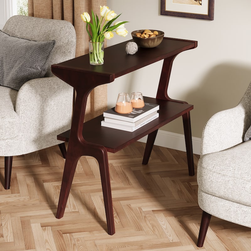 Wood 2-Tier Narrow Side End Chairside Table for Small Space