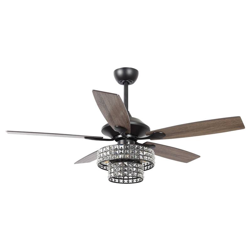 52-inch Modern 4-Light Dual Crystal Shade Ceiling Fan with Remote