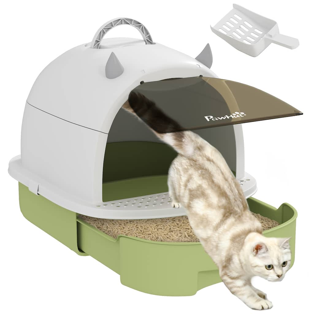PawHut Cat Litter Box, Covered Kitty Litter Box with Lid, Scoop, Deodorizing Bags for Odor Control, Green