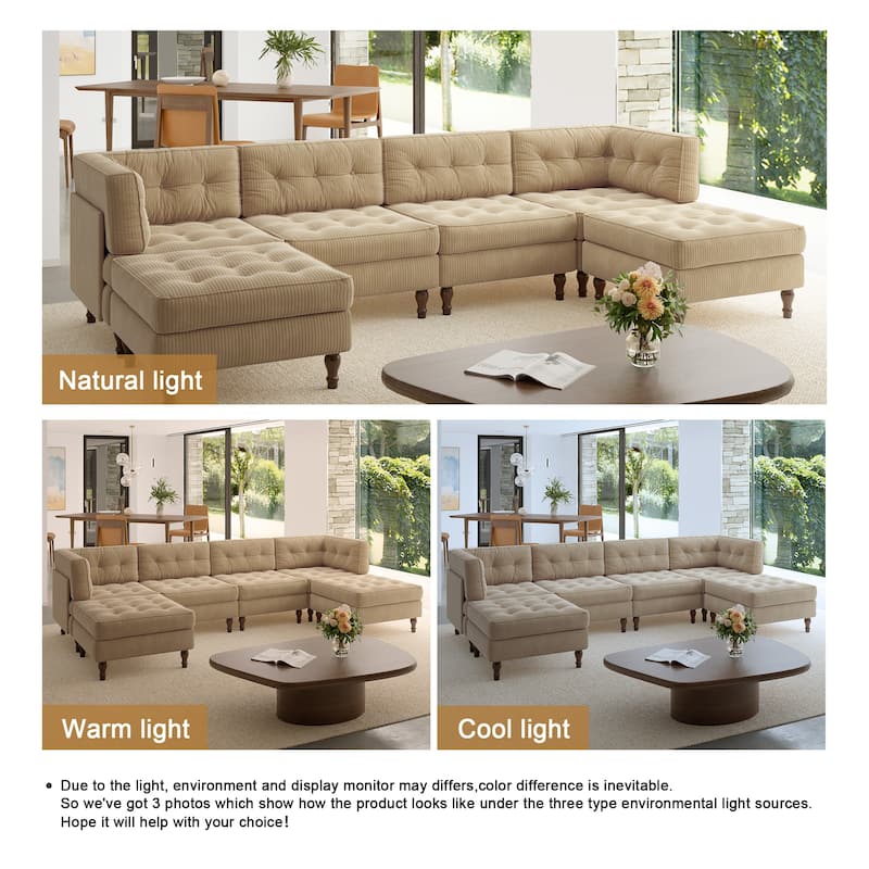 Oversized Modular Sectional Corduroy Fabric Tufted Sofa