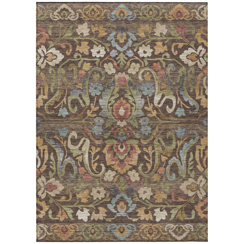 Machine Washable Indoor/Outdoor Floral Watercolor Chantille Rug