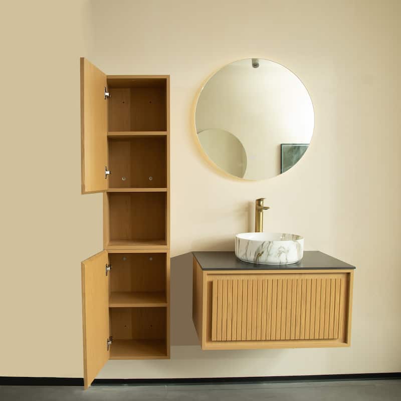 Modland 14"W x 59''H Wall Mounted Bathroom Cabinet - Narrow Waterproof Plywood, Corolla Oak for Over Toilet Storage