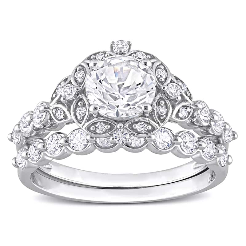 Miadora 2 1/4ct TGW Created White Sapphire Diamond Accent Vintage Bridal Ring Set in 10k White Gold