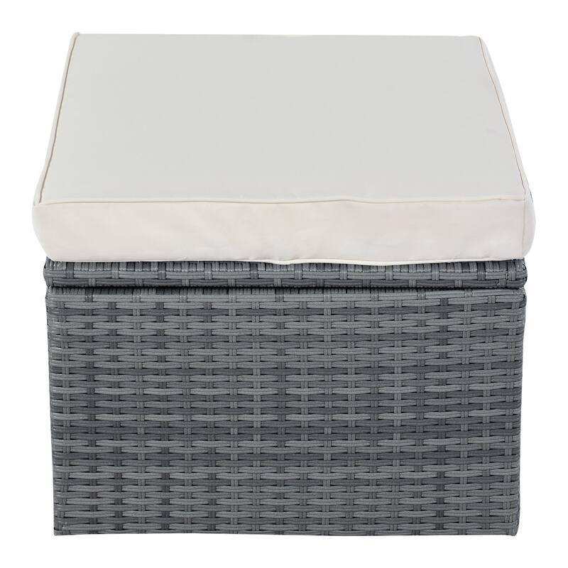 6-Pieces Outdoor Patio Rattan Round Daybed Sunbed Set with Retractable Canopy and Lift Table