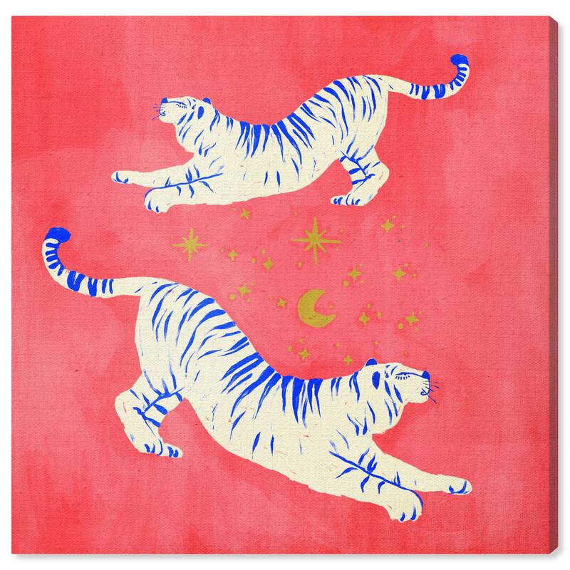 Wynwood Studio Canvas Animals Bright Tigers Dancing Red and Modern & Contemporary Wall Art Canvas Print