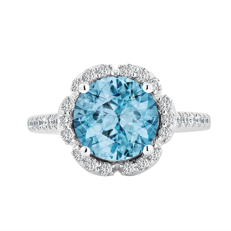 Auriya Vintage 3 1/10ct Fancy Sky Blue Topaz and Halo Diamond Engagement Ring 3/8ct Fancy 14k Gold