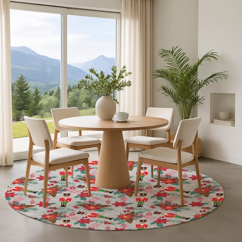 Premium Washable Super Soft Holiday Nutcracker Mayfield Rug - Silver - 8' x 8'