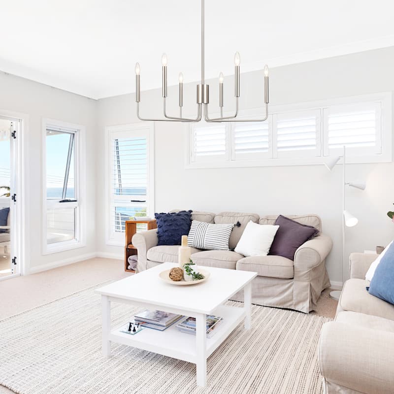 Modern 6-Light Simple Candle Chandelier for Kitchen Island, Living Room, Bedroom, Foyer