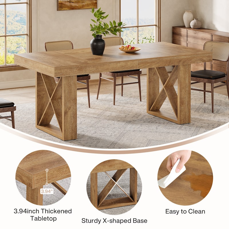 63-Inch Rectangle Dining Table for 4-6 People, Farmhouse Dinner Table