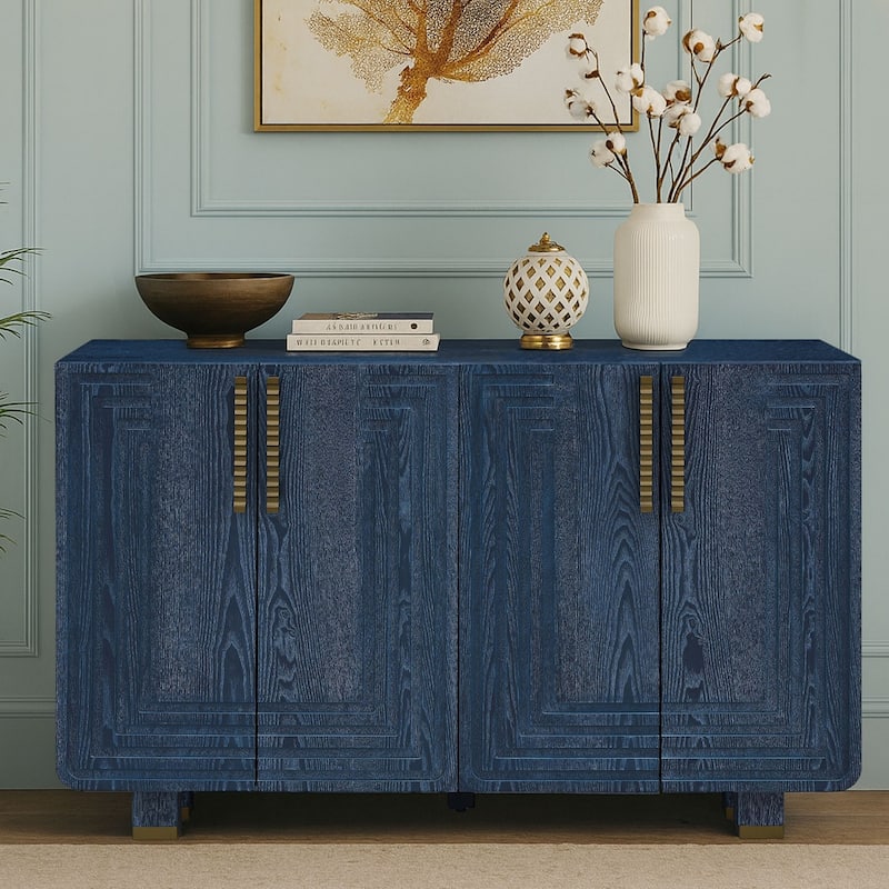 Retro-chic Wooden Four-Door Sideboard with Adjustable Internal Shelves - Antique Navy