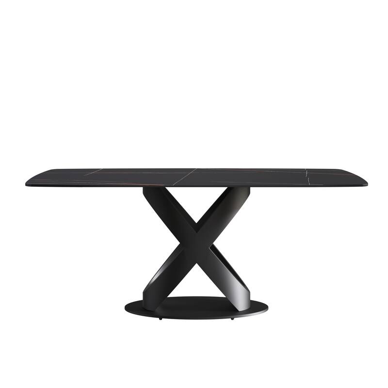 71" Rectangular Dining Table,Sintered Stone Tabletop Carbon Steel Legs
