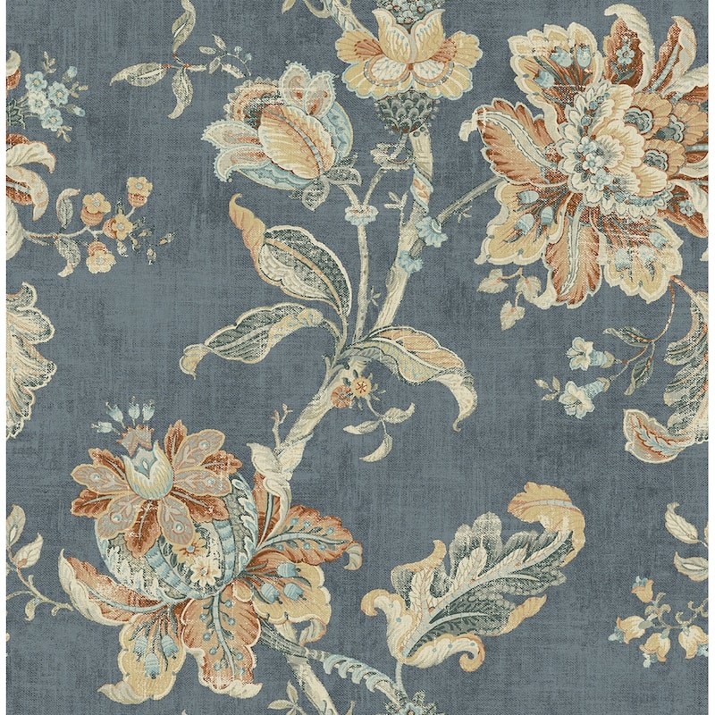 Seabrook Designs Britannia Antique Jacobean Unpasted Wallpaper - 20.5 in. W x 33 ft. L - Steel Blue & Rust
