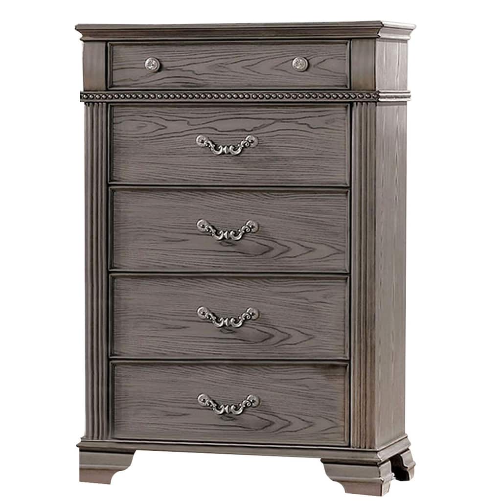 Akia 53 Inch 5 Drawer Tall Dresser Chest, Round Metal Knobs, Smooth Gray