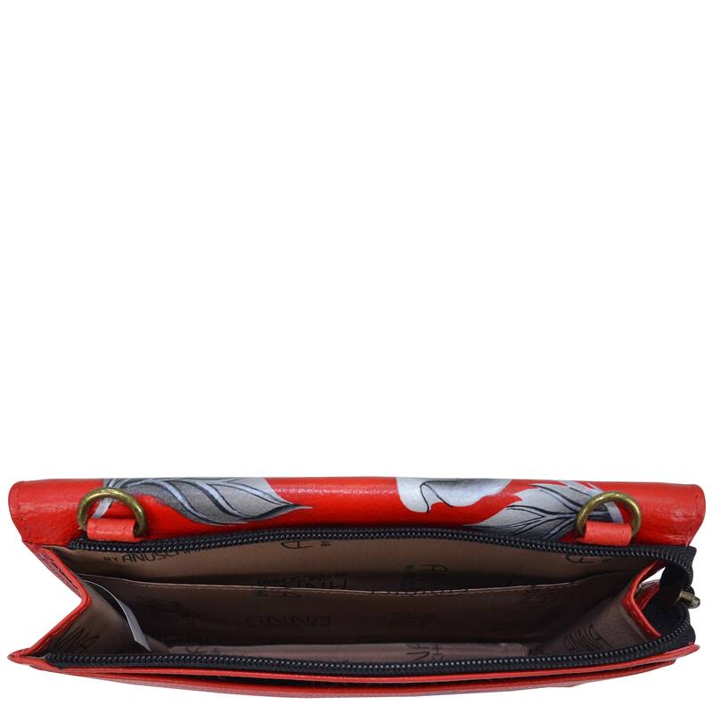 Handpainted Leather Ladies Organizer Wristlet - Romantic Rose Red