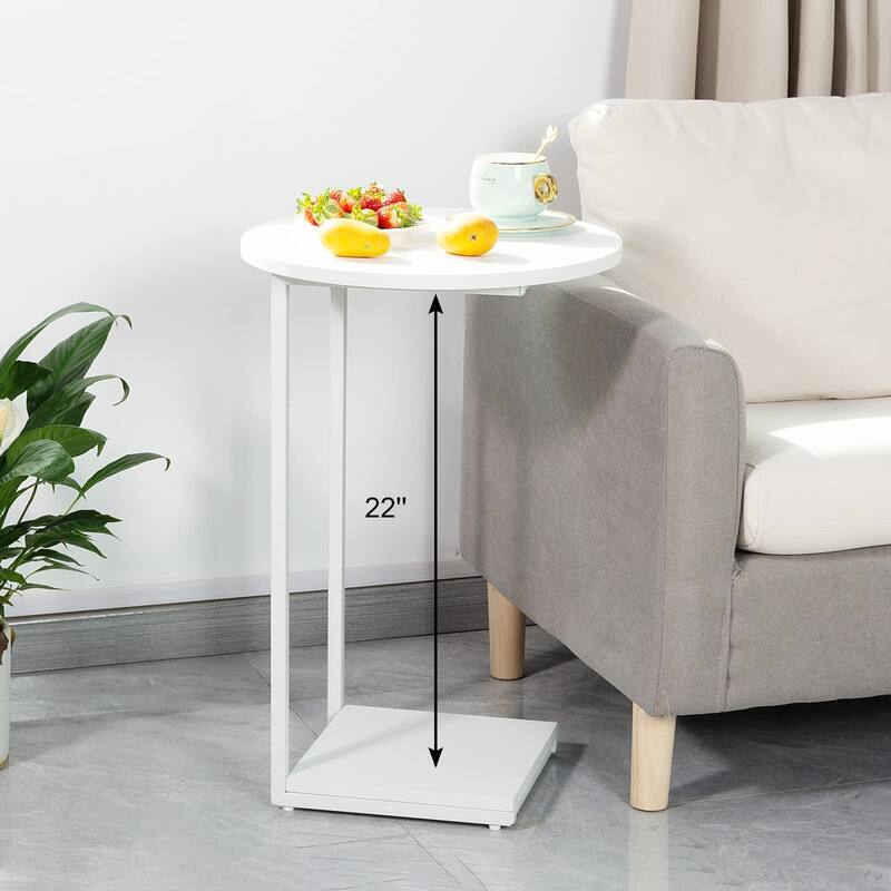 Small End Table,c Table End Table for Sofa,Round Coffee Table is Suitable for Living Room and Bedroom.(White)