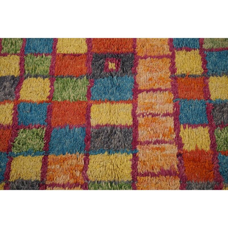 Colorful Checkered Moroccan Plush Area Rug Handmade Wool Carpet - 8'8" x 12'9"