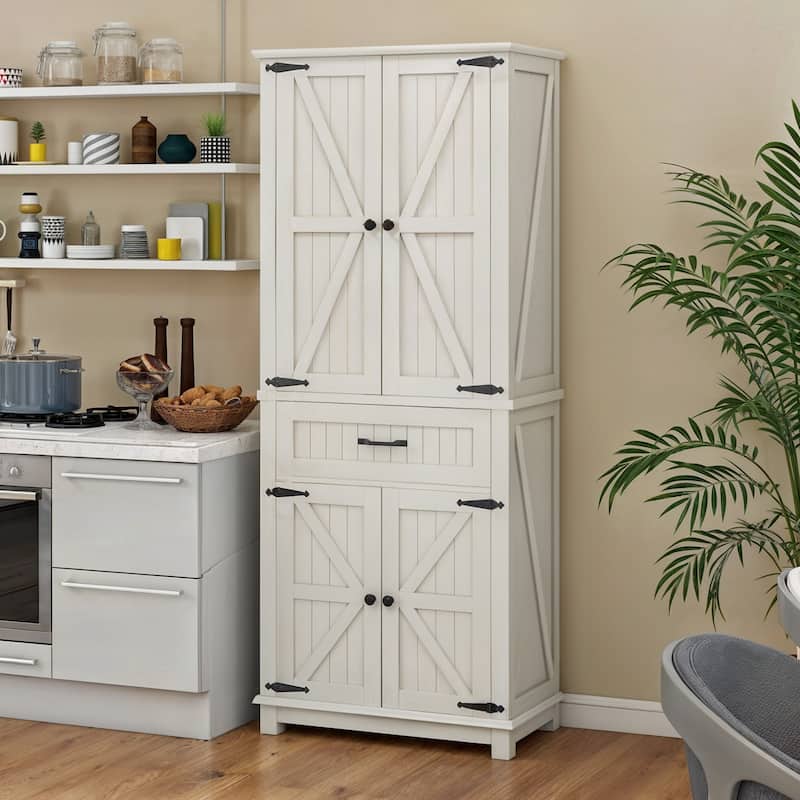 Moasis 64" Farmhouse Tall Kitchen Pantry Storage Cabinet with 2 Drawers & Doors