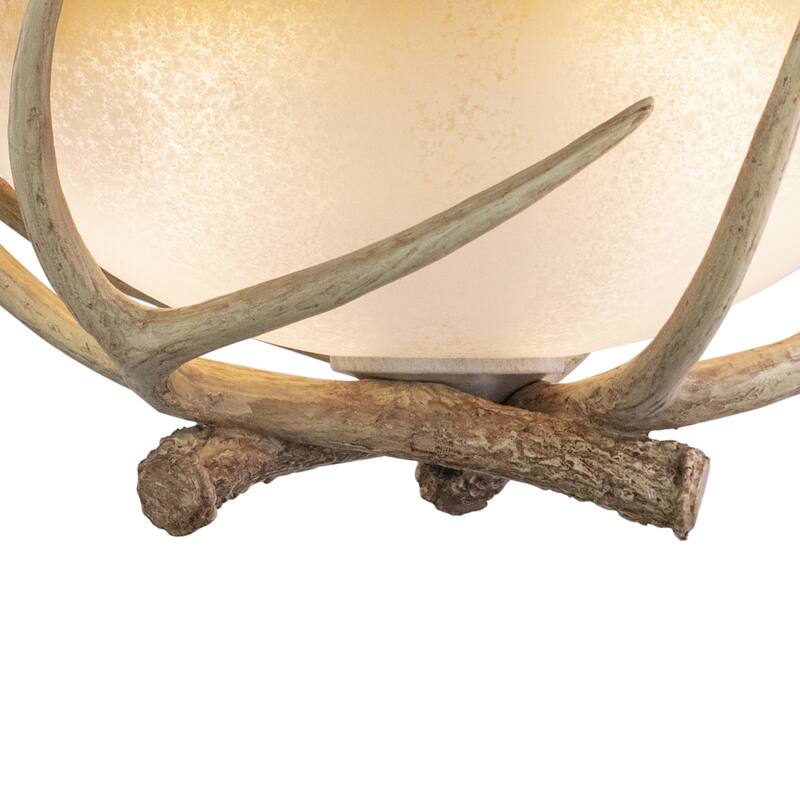 Lodge 16-in W Cream Rustic Antler Bowl Semi Flush Mount Ceiling Light Cream Glass - 16-in W x 12.75-in H x 16-in D
